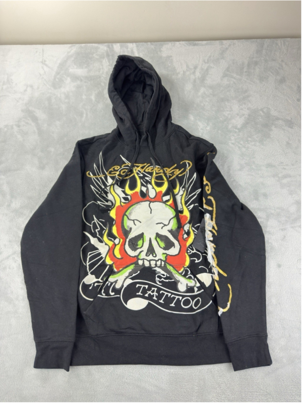 Ed Hardy Pullover Black Hoodie Nwt Men's Size Small Flaming Skull Graphic Print